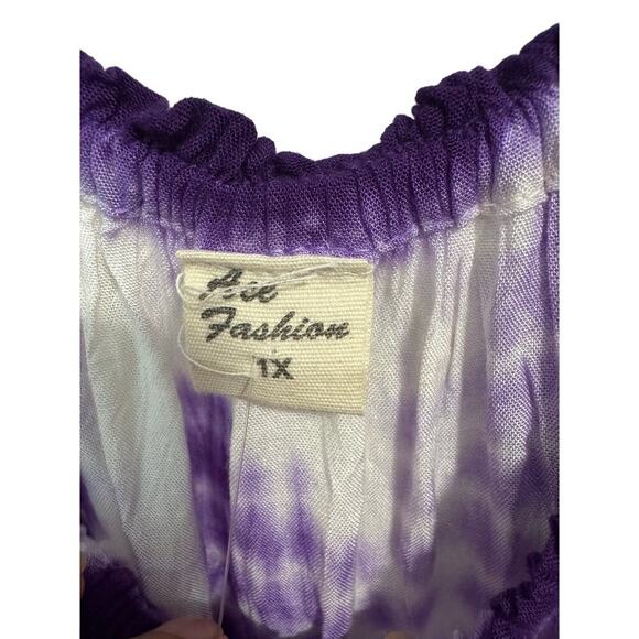 NWT Tye-dyed purple & white swim cover, tunic or dress flayed bell sleeves - Picture 7 of 7